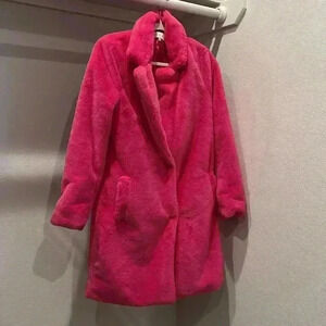 Women’s Pink Teddy Faux Fur Coat by Skies are Blue Size: M